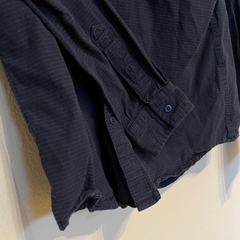LARSSON & CO Men's Navy Button-Up Long Sleeve Shirt MEDIUM Cotton Stripes - Picture 4 of 7